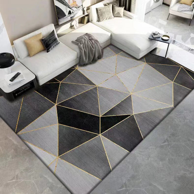 Polyster Rectangle Area Carpet Bedroom Geometric Printed Contemporary Non-Slip Backing