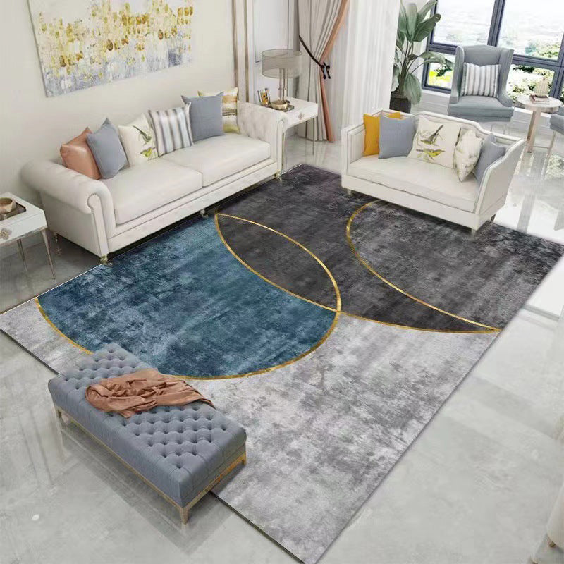 Polyster Rectangle Area Carpet Bedroom Geometric Printed Contemporary Non-Slip Backing