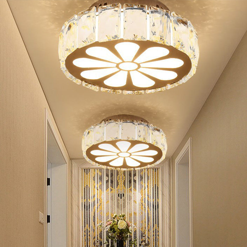 Prismatic Crystal Chrome Ceiling Flush Flower Patterned Circle Modernist LED Flush Mount Light Fixture