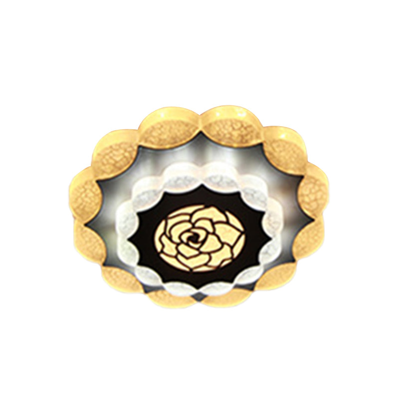 Floral Flush Mount Lighting Contemporary Acrylic White-Black LED Flush Lamp with Rose Pattern