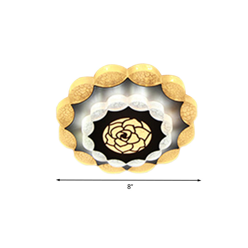 Floral Flush Mount Lighting Contemporary Acrylic White-Black LED Flush Lamp with Rose Pattern