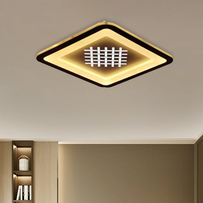Modernist Squared Flush Mount Light Acrylic LED Hallway Flush Lamp Fixture in Black with Woven Grid Pattern