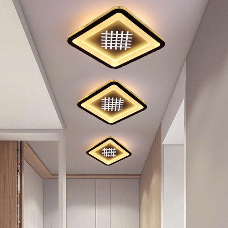Modernist Squared Flush Mount Light Acrylic LED Hallway Flush Lamp Fixture in Black with Woven Grid Pattern