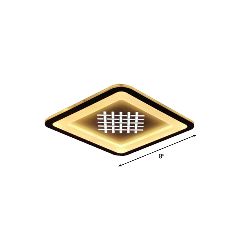 Modernist Squared Flush Mount Light Acrylic LED Hallway Flush Lamp Fixture in Black with Woven Grid Pattern