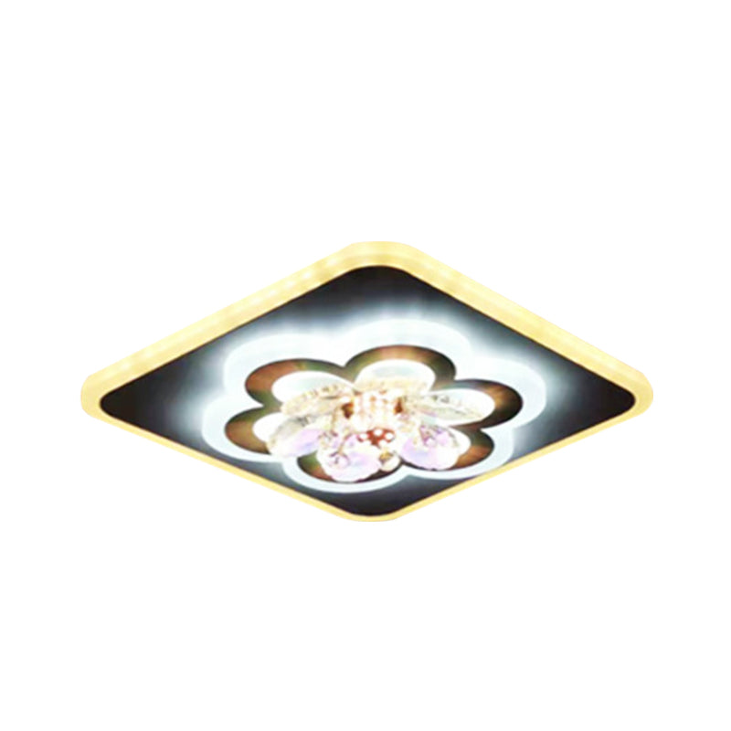 Contemporary Floral Flush Lighting Acrylic LED Foyer Flush Lamp in White with Crystal Accent