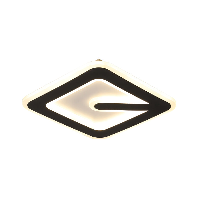 Acrylic Rhombus Flush Mount Lamp Minimalism LED Black Flush Ceiling Light Fixture in White/Warm Light for Corridor