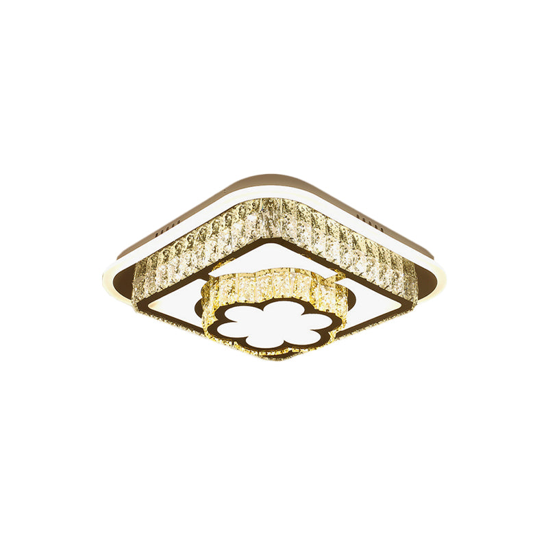 Crystal-Encrusted White Ceiling Flush Square and Round/Flower/Diamond Modernist LED Flushmount Lighting for Bedroom