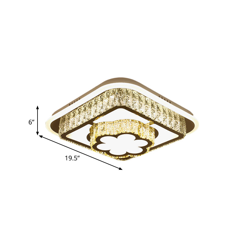 Crystal-Encrusted White Ceiling Flush Square and Round/Flower/Diamond Modernist LED Flushmount Lighting for Bedroom