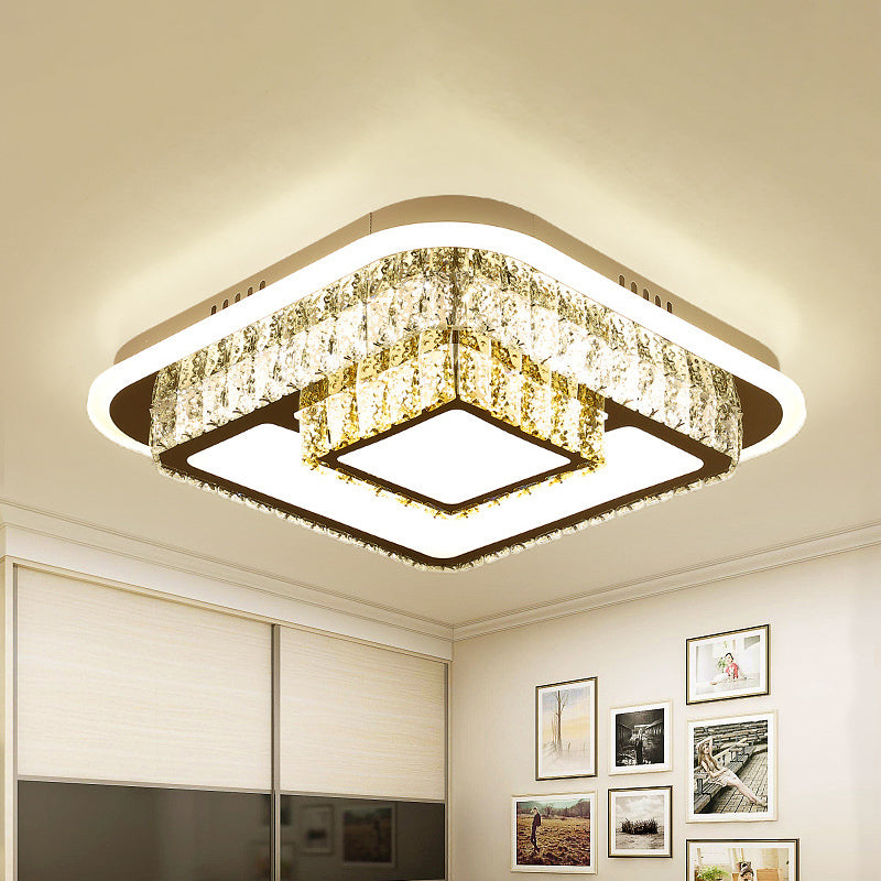 Crystal-Encrusted White Ceiling Flush Square and Round/Flower/Diamond Modernist LED Flushmount Lighting for Bedroom