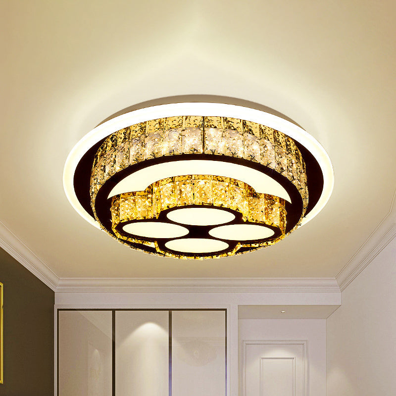 LED Flush Mount Ceiling Light Modern Loving Heart/Flower/Mushroom 2-Tier Crystal Inlaid Flushmount Lighting in Chrome