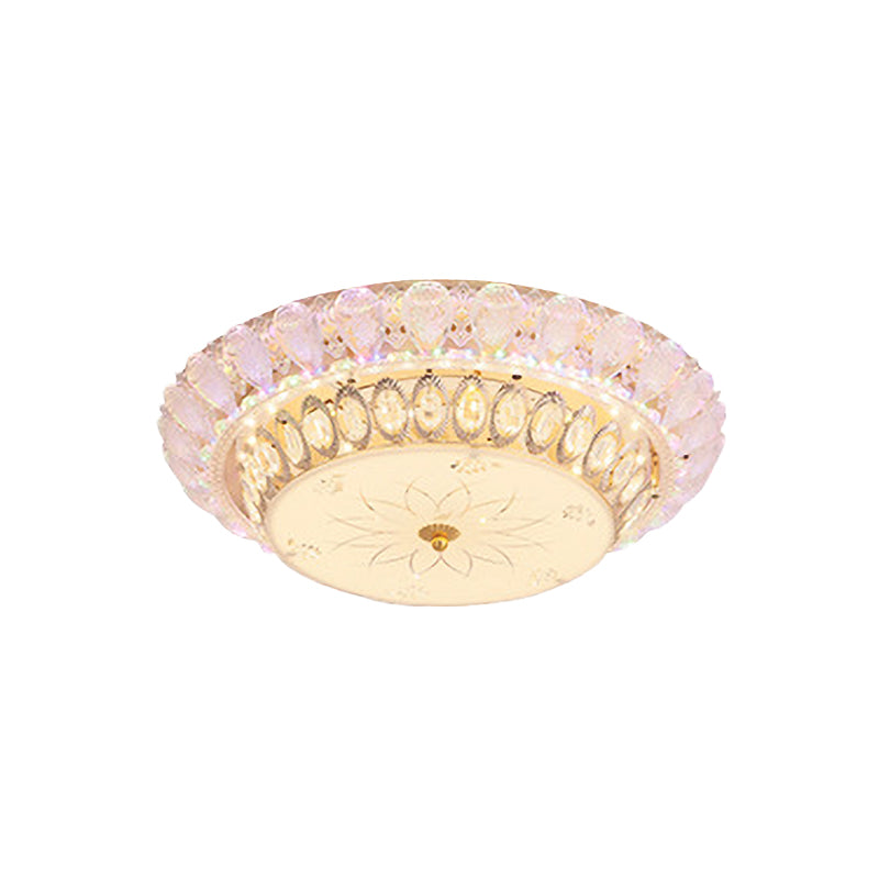 Classic Bowl Flush Mount Light Crystal Embedded LED Close to Ceiling Lighting Fixture in Gold