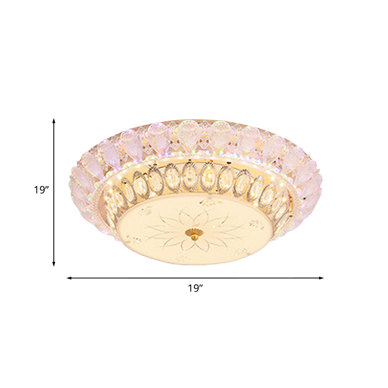 Classic Bowl Flush Mount Light Crystal Embedded LED Close to Ceiling Lighting Fixture in Gold