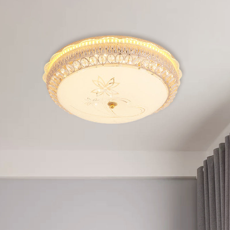 Classic Bowl Flush Mount Light Crystal Embedded LED Close to Ceiling Lighting Fixture in Gold