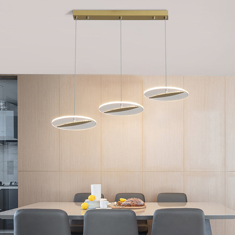 Disk Multi-Pendant Minimalist Acrylic 3 Heads Dining Room LED Ceiling Hang Fixture in White/Black/Gold
