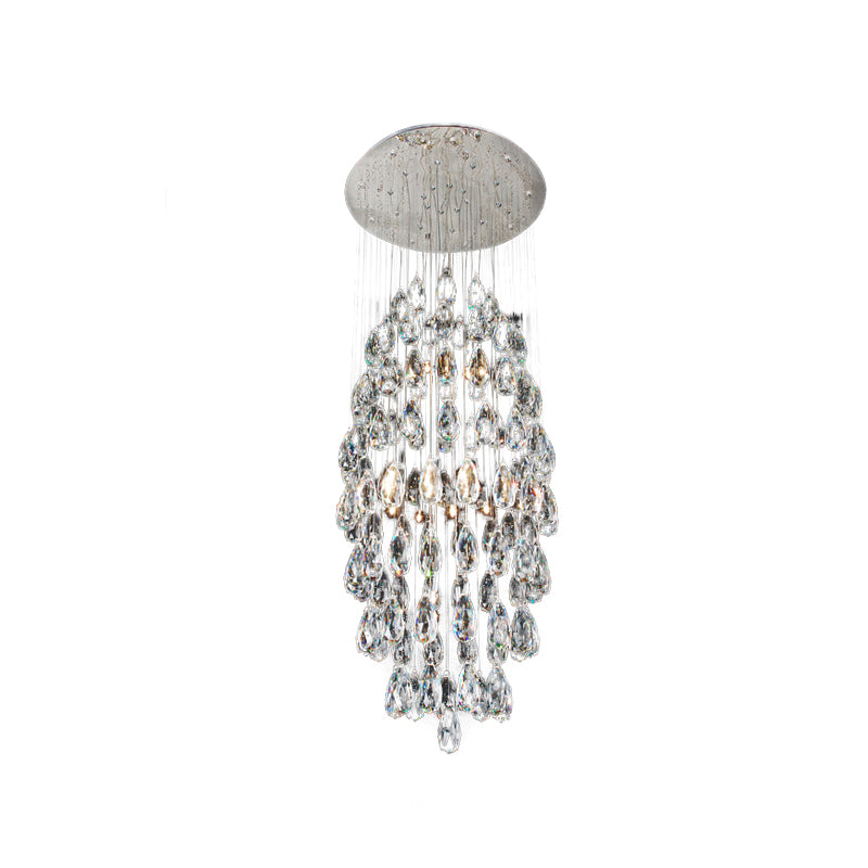 Crystal Drip Oval Flush Mount Chandelier Modern Stylish 6-Bulb Restaurant Ceiling Light in Satin Nickel