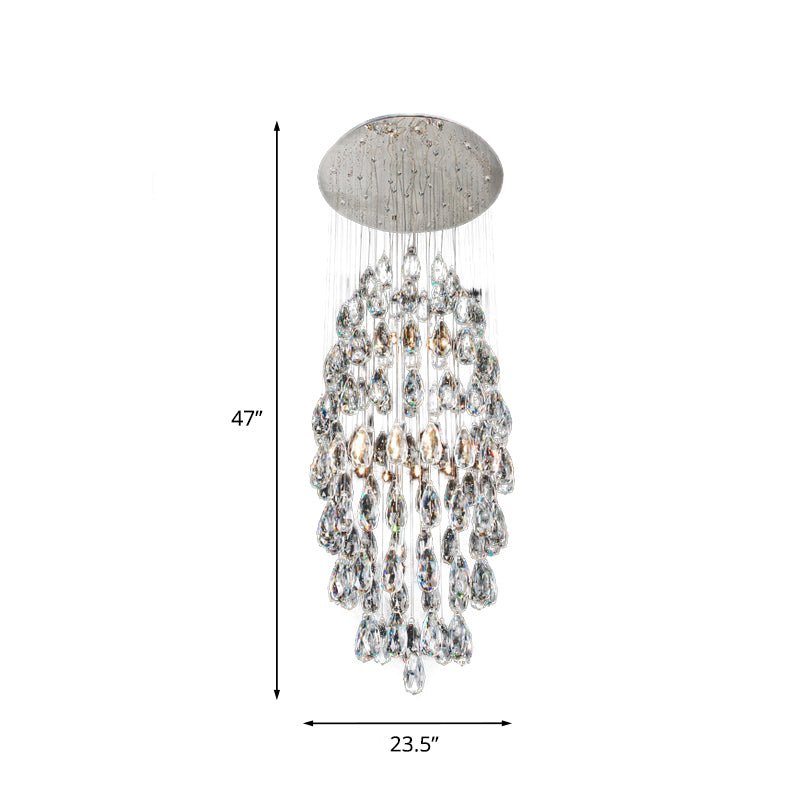 Crystal Drip Oval Flush Mount Chandelier Modern Stylish 6-Bulb Restaurant Ceiling Light in Satin Nickel