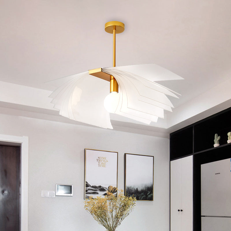 Modernist Paper Shape Semi Flush Acrylic Dining Room LED Flush Mount Ceiling Light in Gold