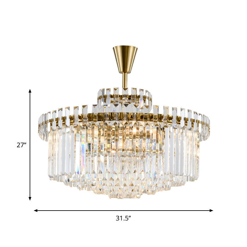 Abgestufte runde klare Kristallkronleuchter Licht Klassiker 10/18 Köpfe Wohnzimmer Anhänger Beleuchtung in Gold