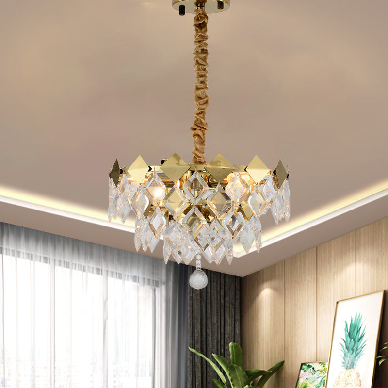 Gold Diamond Chandelier Lamp Country Clear Crystal 6/9 Bulbs Dining Room Hanging Pendant