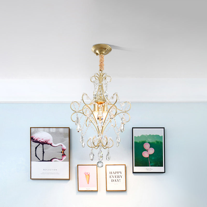 3 luces Candelier Lighting Country Gold Finish Kit de luz de cristal de cristal con diseño de desplazamiento