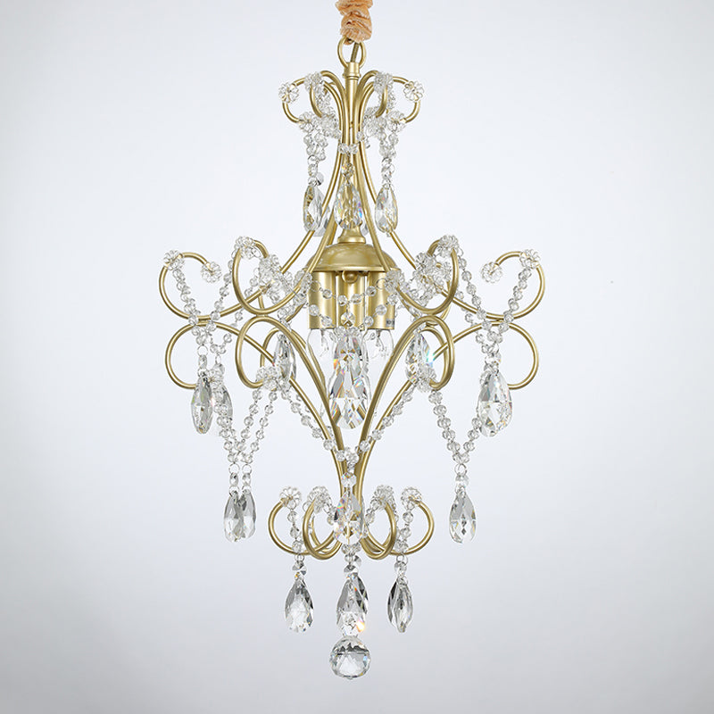 3 luces Candelier Lighting Country Gold Finish Kit de luz de cristal de cristal con diseño de desplazamiento