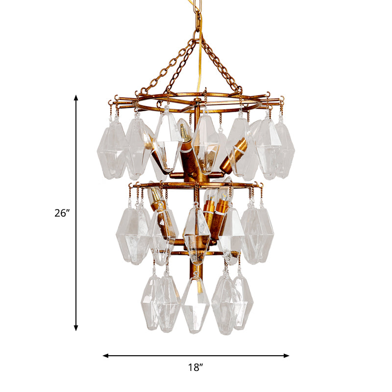 Diamond Clear Crystal Chandelier Lamp Countryside 8 Heads Living Room Pendant Light in Gold with Tiered Design