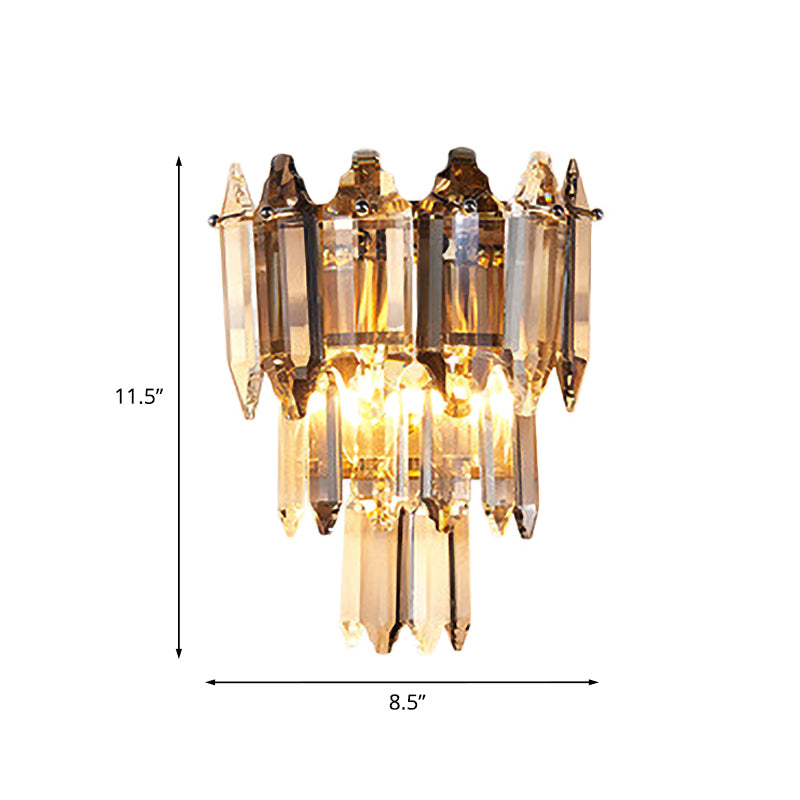 K9 Crystal Prism 3-Tier Wall Mount Light Vintage 2-Light Lounge Sconce Lamp in Gold