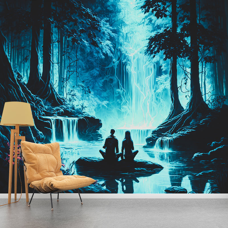 Illustrator Enchanted Forest Motif Wall Mural Anti Stain for Living Room Decoration