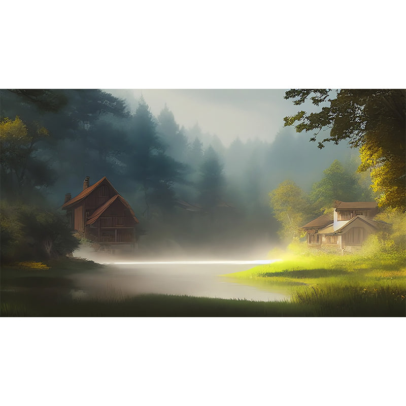 Illustrator Forest House Pattern Wall Mural Anti-fouling for Wall Decoration