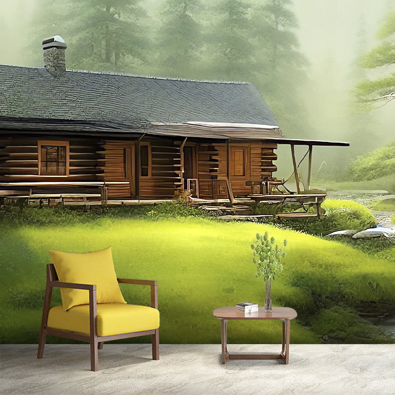 Forest Cabin Pattern Wall Mural Moistureproof for Living Room and Bedroom Decoration