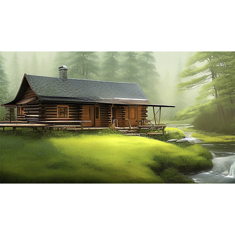 Forest Cabin Pattern Wall Mural Moistureproof for Living Room and Bedroom Decoration