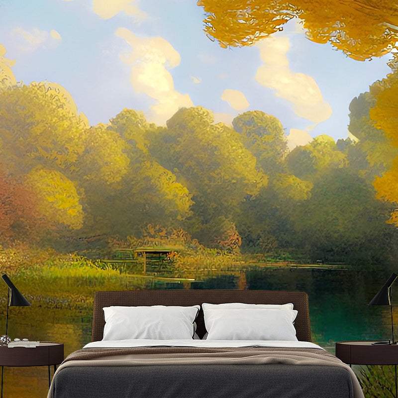 Forest Illustration Pattern Mural Moistureproof for Living Room and Bedroom Decoration