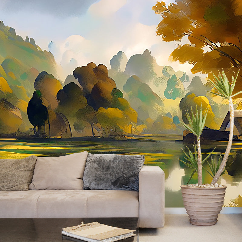 Forest Illustration Pattern Mural Moistureproof for Living Room and Bedroom Decoration