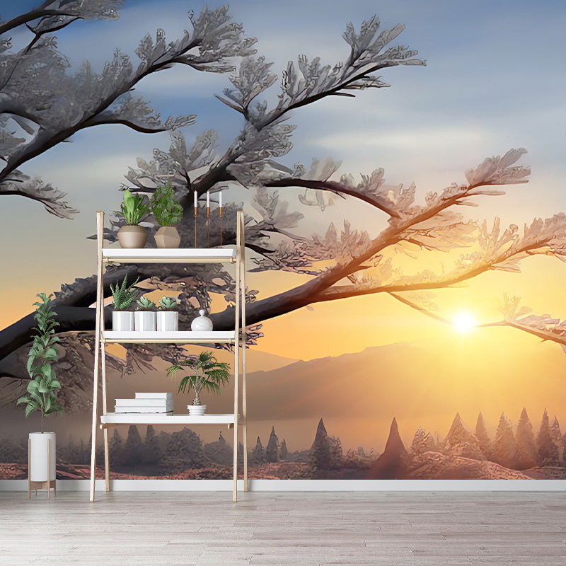 Forest Illustration Pattern Mural Moistureproof for Living Room and Bedroom Decoration
