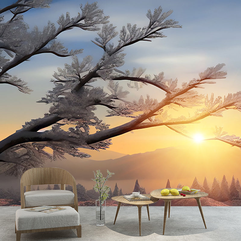 Forest Illustration Pattern Mural Moistureproof for Living Room and Bedroom Decoration