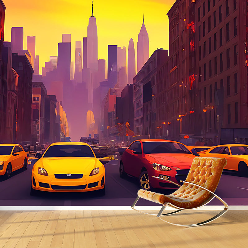 Car Illustration Pattern Mural Moistureproof for Living Room and Bedroom Decoration