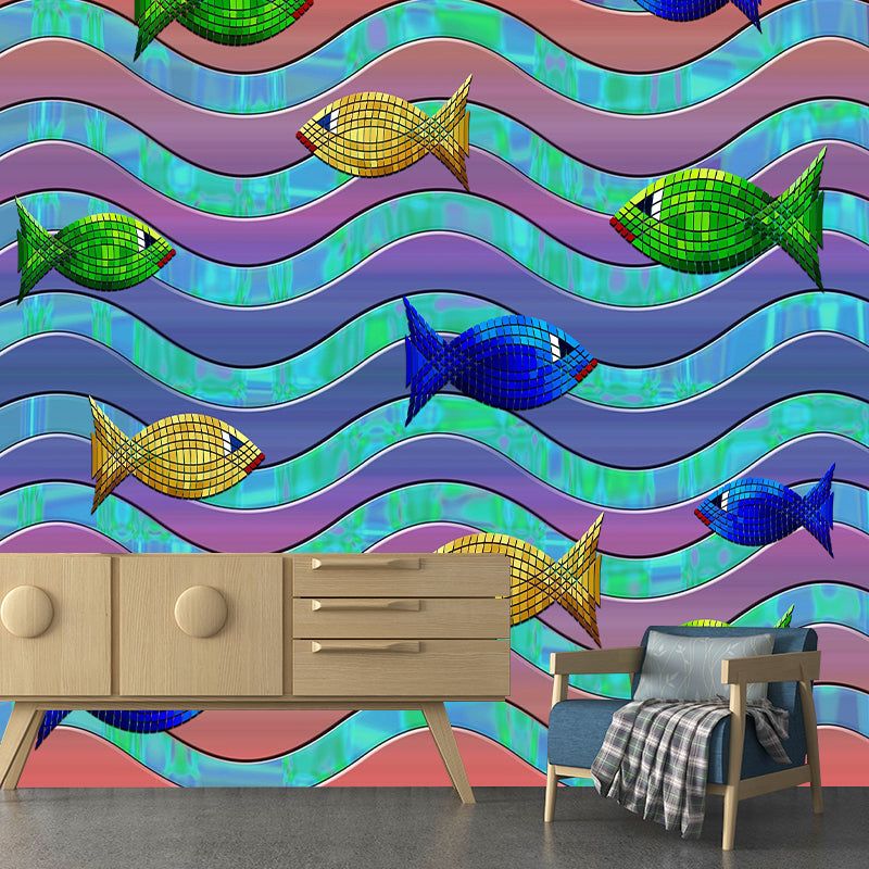 Ocean Fish Pattern Wall Mural Waterproof for Living Room and Bedroom Decoration