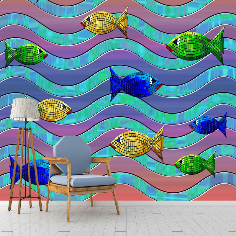 Ocean Fish Pattern Wall Mural Waterproof for Living Room and Bedroom Decoration