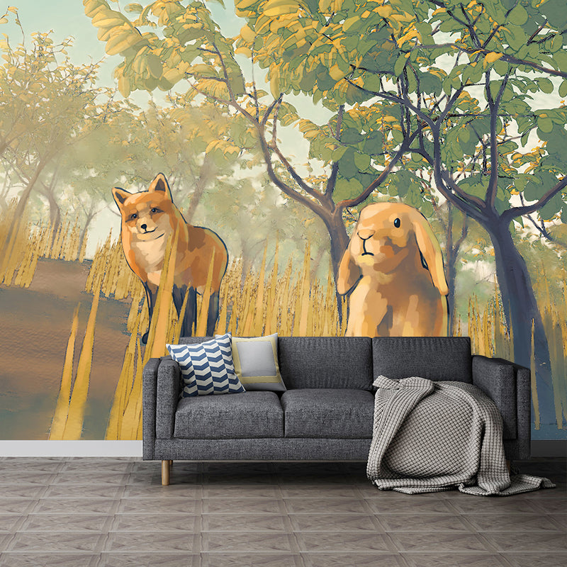 Forest Rabbit Illustration Mural Waterproof for Living Room and Bedroom Decoration