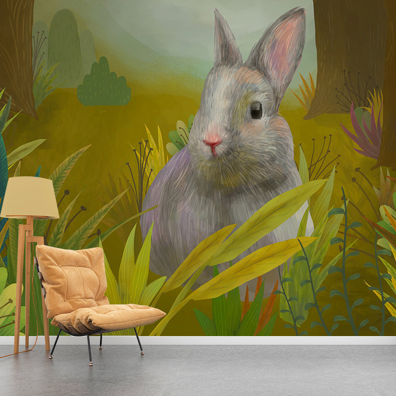 Forest Rabbit Illustration Mural Waterproof for Living Room and Bedroom Decoration