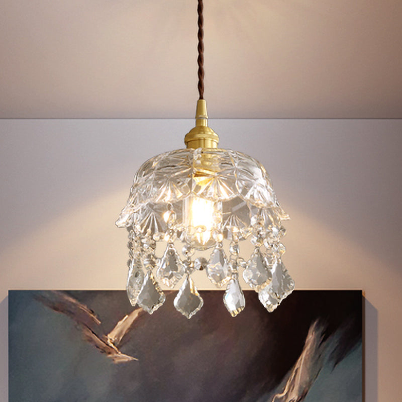 Pendule de chevet à bowling Light moderne Crystal Single Bulb Brass Plafond Suspension Lampe