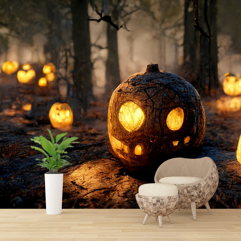 Halloween Pumpkin Pattern Wall Mural Moistureproof for Living Room and Bedroom Decoration