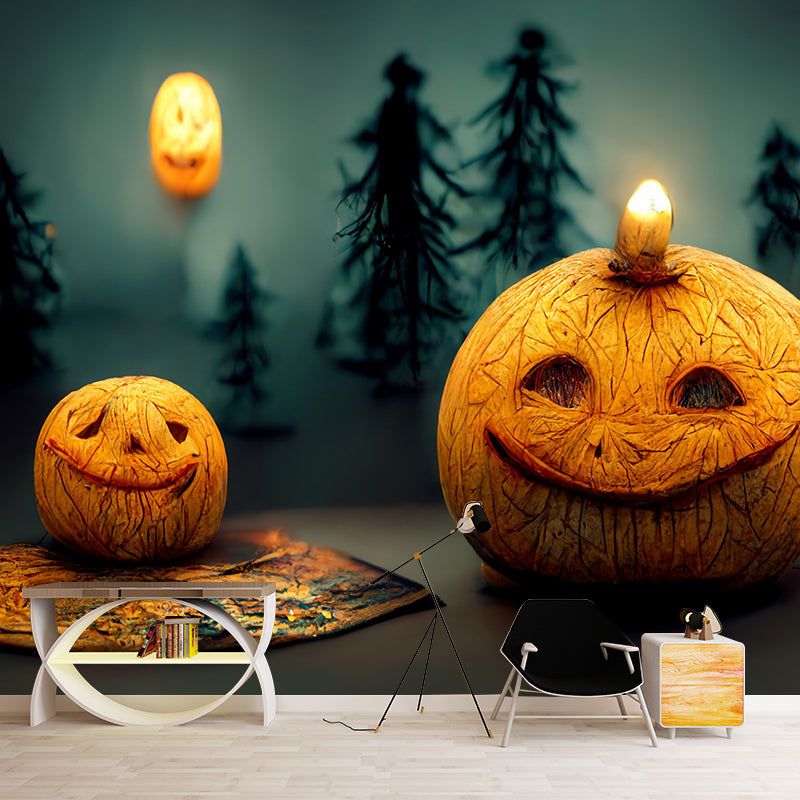 Halloween Pumpkin Pattern Wall Mural Moistureproof for Living Room and Bedroom Decoration