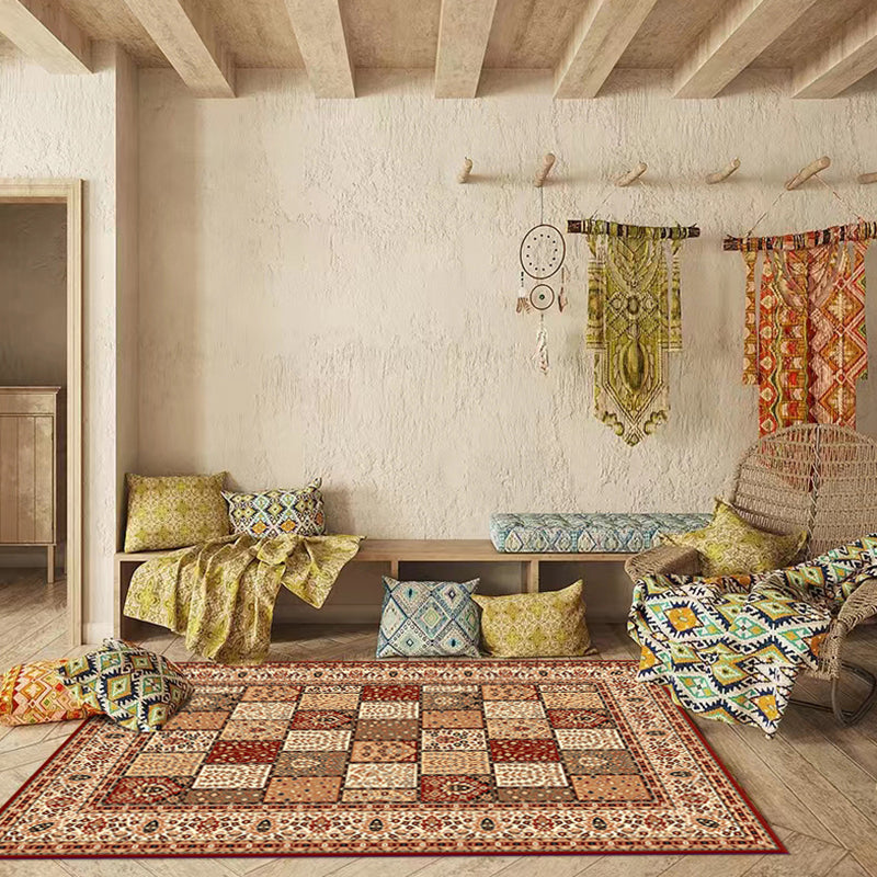 Persian Southwestern Print Polyster Non-Slip Backing Rectangle Bedroom Carpet