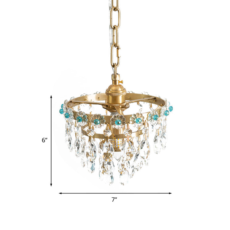 Tapered Faceted Crystal Hanging Light Modern 4 Bulbs Dining Room Ceiling Pendant Lamp in Gold