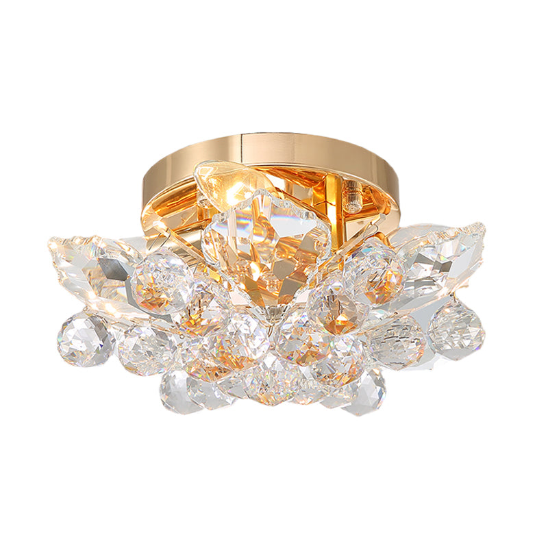 4 Lights Beaded Flush Mount Fixture Rural Style Chrome/Gold Finish Crystal Ball Ceiling Mounted Light for Living Room