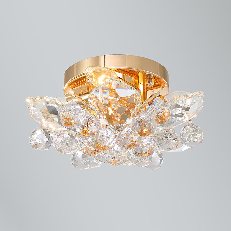 4 Lights Beaded Flush Mount Fixture Rural Style Chrome/Gold Finish Crystal Ball Ceiling Mounted Light for Living Room