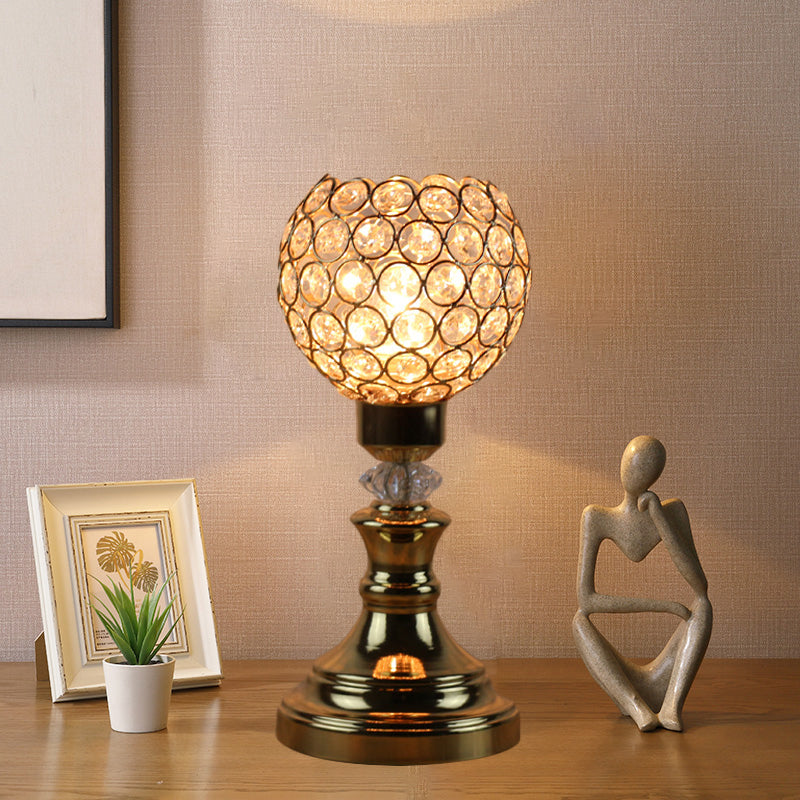 Single Octagon Crystal Bead Night Light Rustic Gold Domed Living Room Table Lighting