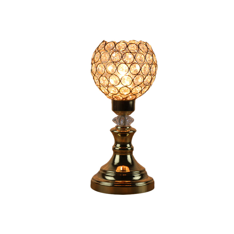 Single Octagon Crystal Bead Night Light Rustic Gold Domed Living Room Table Lighting