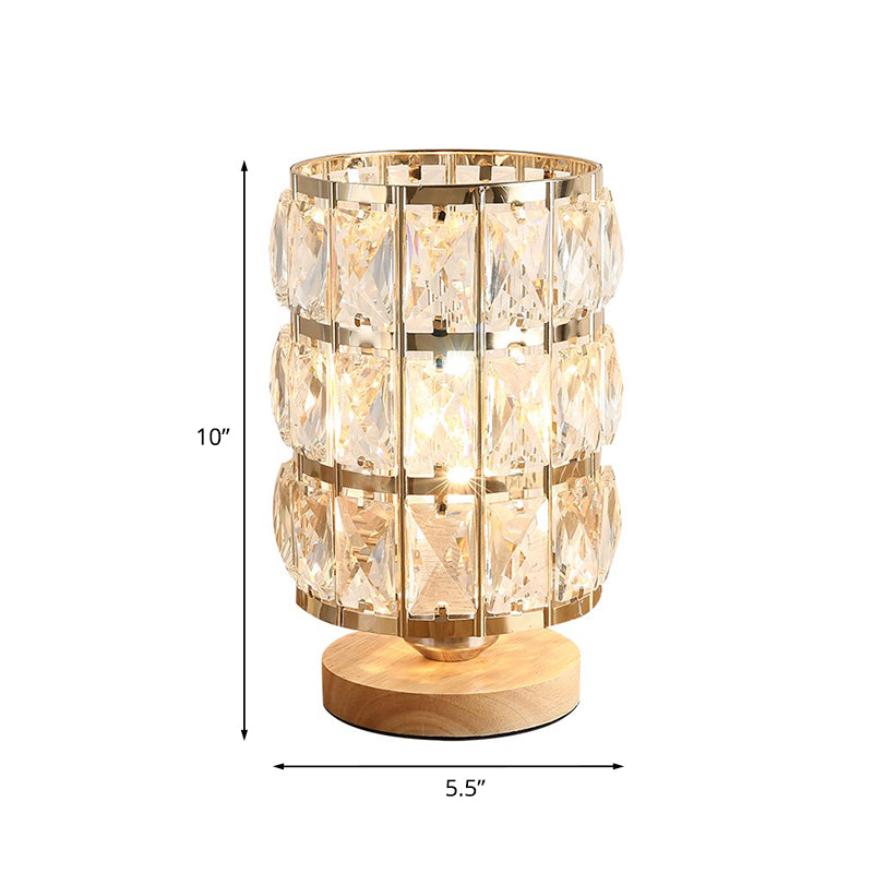 1-Bulb Cup Shape Nightstand Lamp Modern Style Gold Beveled Crystal Encrusted Table Light